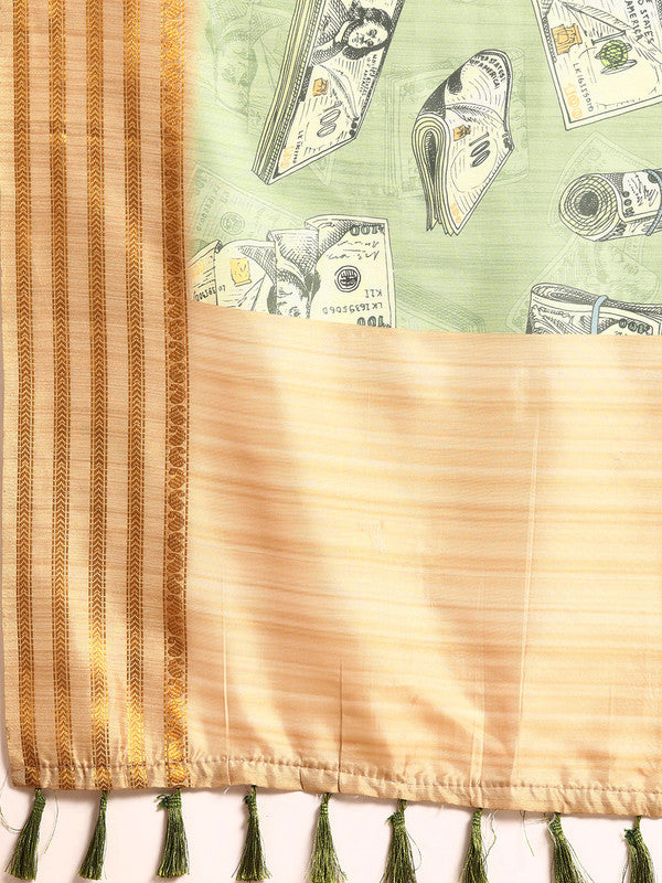 Green Art Silk Printed Embellished Saree with Unstitched Blouse - Hiral Fashion - Distacart