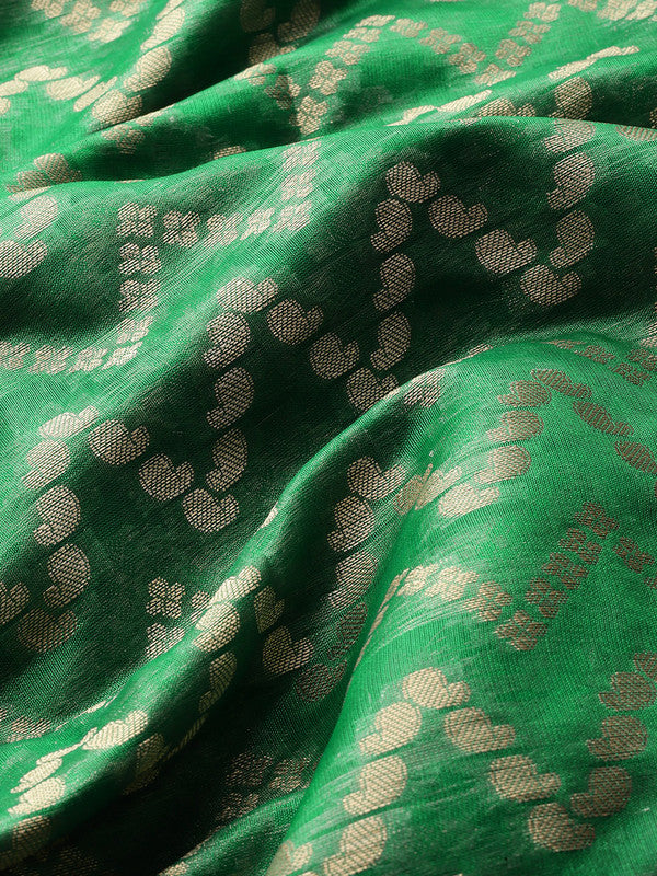Green Silk Blend Woven Zari Design Abstract Saree with Unstitched Blouse - Hiral Fashion - Distacart
