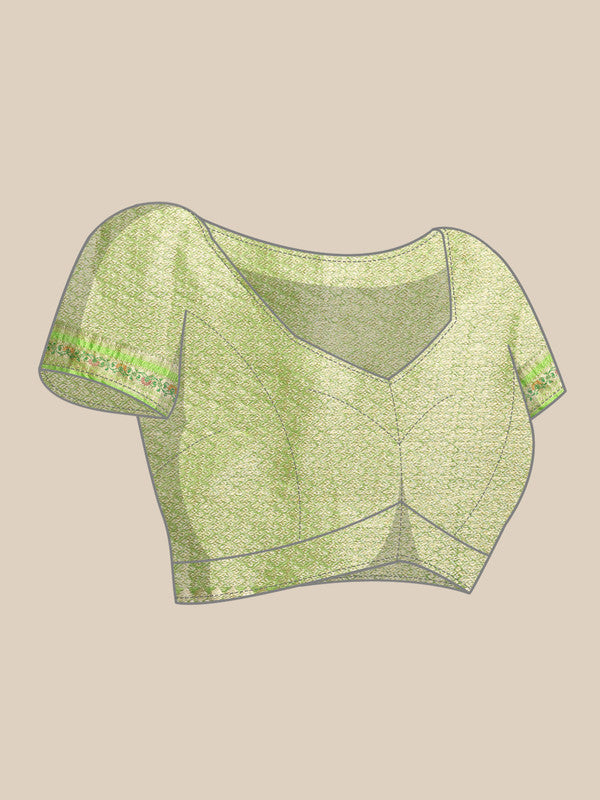 Green Silk Blend Woven Zari Design Abstract Saree with Unstitched Blouse - Hiral Fashion - Distacart