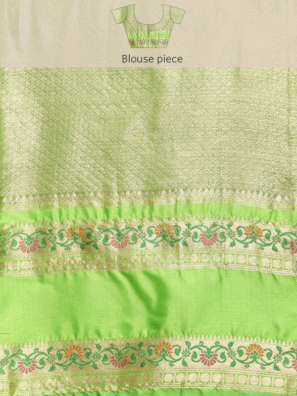 Green Silk Blend Woven Zari Design Abstract Saree with Unstitched Blouse - Hiral Fashion - Distacart