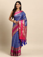 Thumbnail for Navy Blue Silk Blend Woven Zari Design Abstract Saree with Unstitched Blouse - Hiral Fashion - Distacart