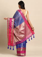 Thumbnail for Navy Blue Silk Blend Woven Zari Design Abstract Saree with Unstitched Blouse - Hiral Fashion - Distacart