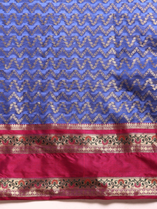 Navy Blue Silk Blend Woven Zari Design Abstract Saree with Unstitched Blouse - Hiral Fashion - Distacart