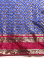 Thumbnail for Navy Blue Silk Blend Woven Zari Design Abstract Saree with Unstitched Blouse - Hiral Fashion - Distacart