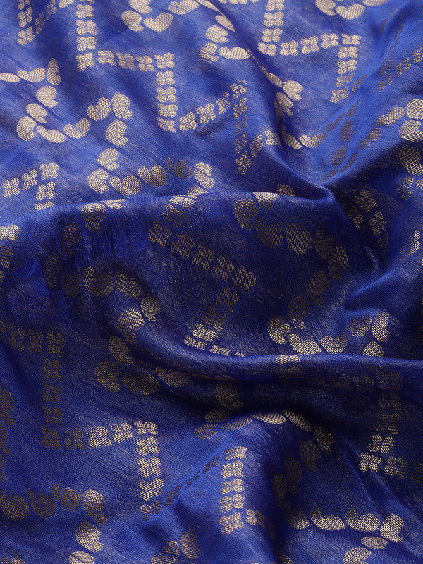 Navy Blue Silk Blend Woven Zari Design Abstract Saree with Unstitched Blouse - Hiral Fashion - Distacart