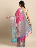 Thumbnail for Pink Silk Blend Woven Zari Design Abstract Saree with Unstitched Blouse - Hiral Fashion - Distacart