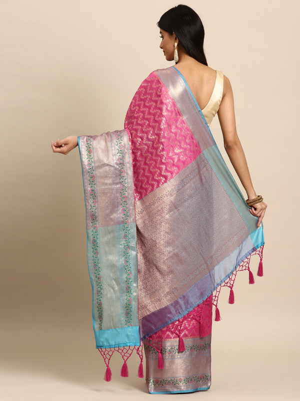 Pink Silk Blend Woven Zari Design Abstract Saree with Unstitched Blouse - Hiral Fashion - Distacart