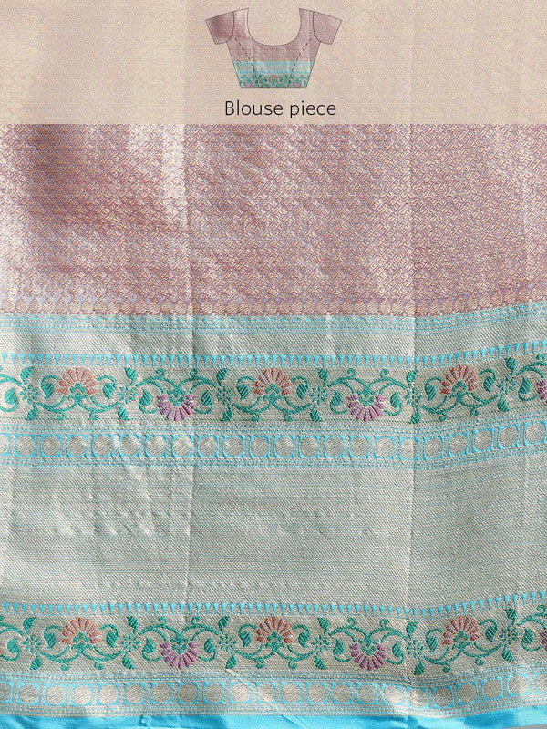 Pink Silk Blend Woven Zari Design Abstract Saree with Unstitched Blouse - Hiral Fashion - Distacart