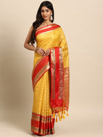Thumbnail for Yellow Silk Blend Woven Zari Design Abstract Saree with Unstitched Blouse - Hiral Fashion - Distacart