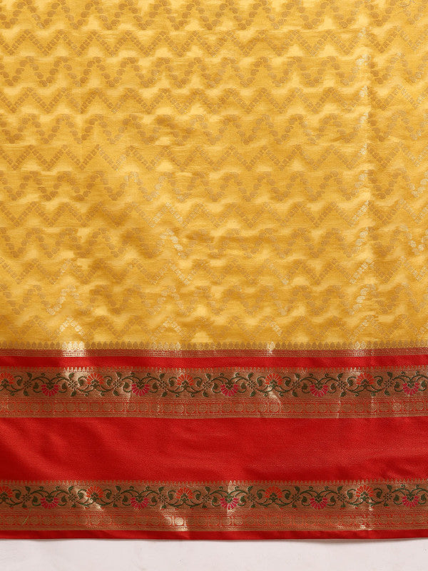 Yellow Silk Blend Woven Zari Design Abstract Saree with Unstitched Blouse - Hiral Fashion - Distacart