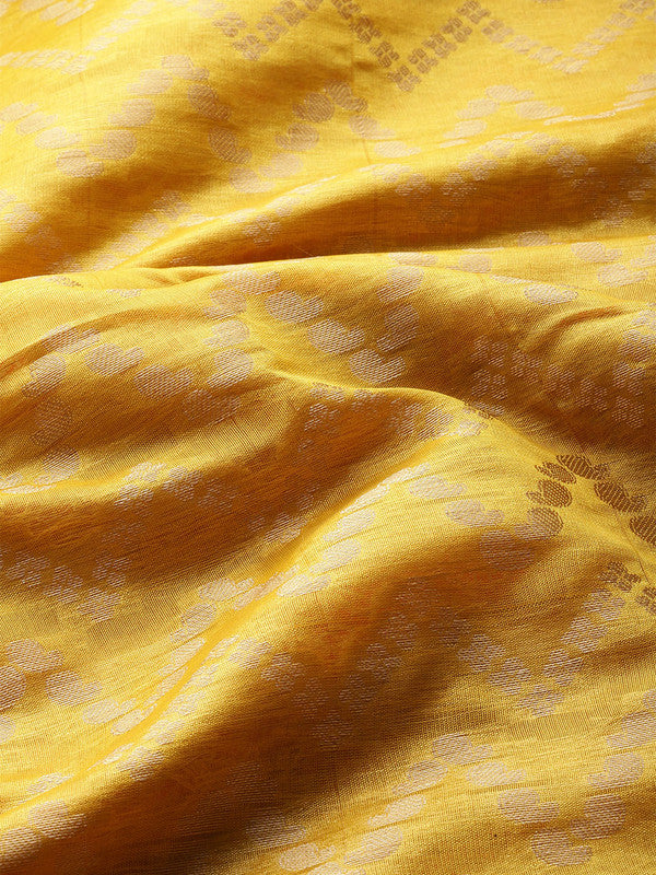 Yellow Silk Blend Woven Zari Design Abstract Saree with Unstitched Blouse - Hiral Fashion - Distacart