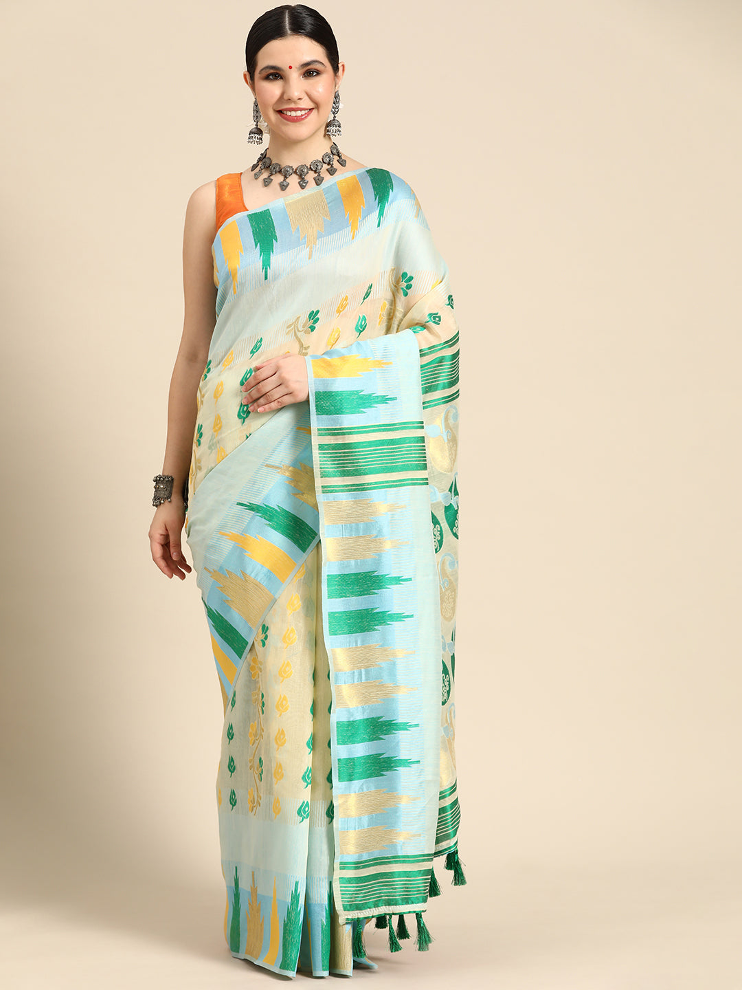 Blue Pure Cotton Woven Zari Design Floral Saree with Unstitched Blouse - Hiral Fashion - Distacart