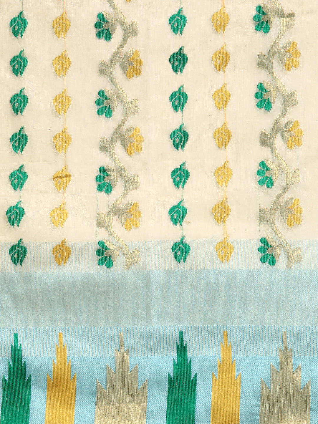 Blue Pure Cotton Woven Zari Design Floral Saree with Unstitched Blouse - Hiral Fashion - Distacart