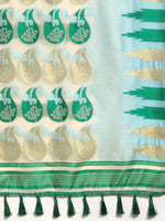 Thumbnail for Blue Pure Cotton Woven Zari Design Floral Saree with Unstitched Blouse - Hiral Fashion - Distacart