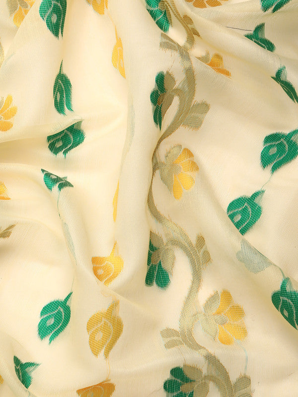 Blue Pure Cotton Woven Zari Design Floral Saree with Unstitched Blouse - Hiral Fashion - Distacart