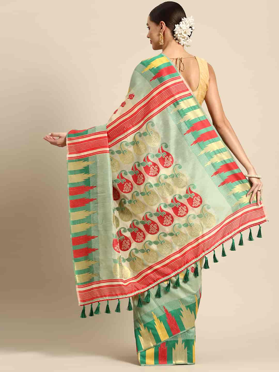 Green Pure Cotton Woven Zari Design Floral Saree with Unstitched Blouse - Hiral Fashion - Distacart