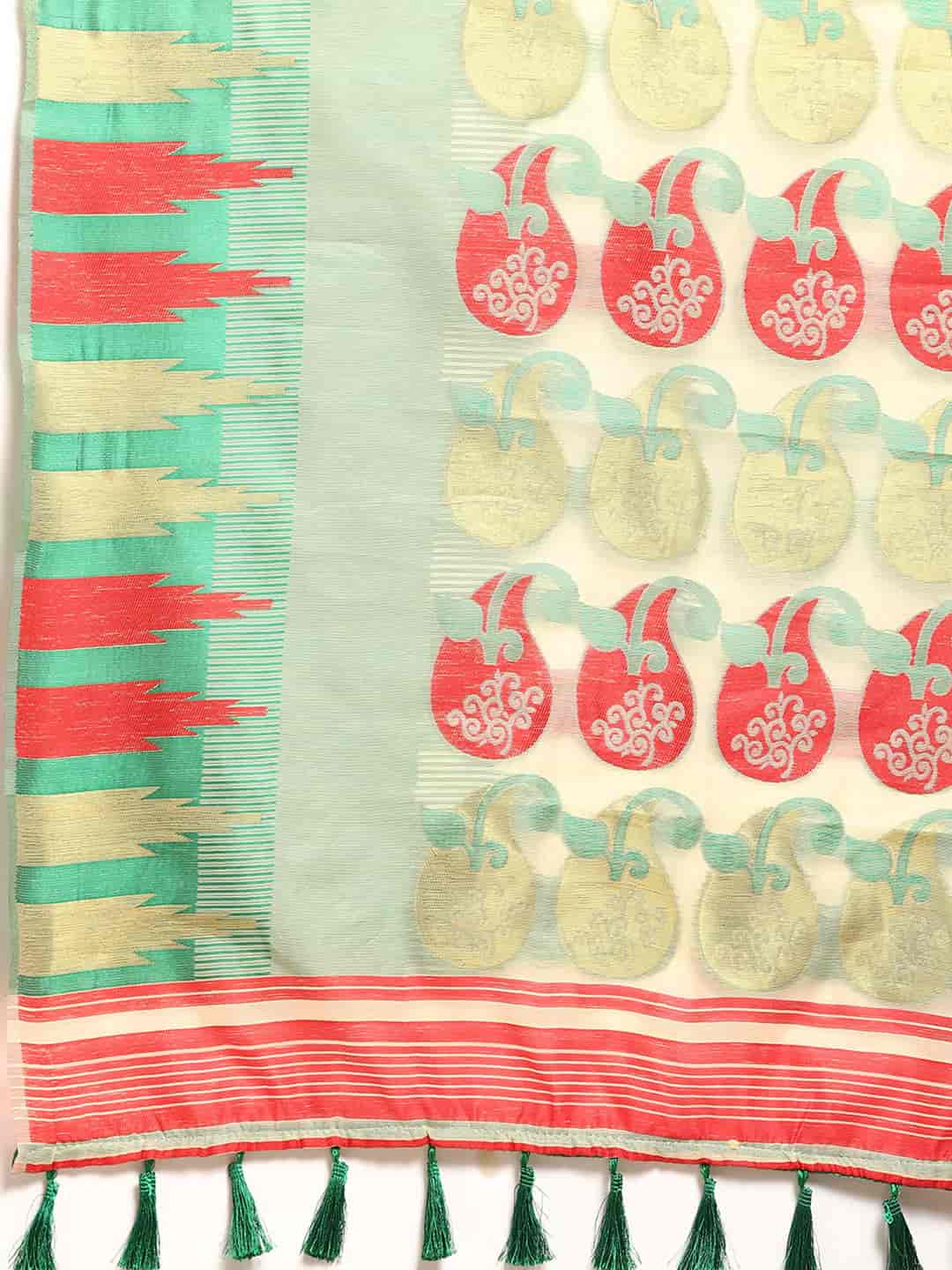 Green Pure Cotton Woven Zari Design Floral Saree with Unstitched Blouse - Hiral Fashion - Distacart