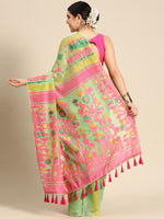 Thumbnail for Green Pure Cotton Woven Zari Design Floral Saree with Unstitched Blouse - Hiral Fashion - Distacart