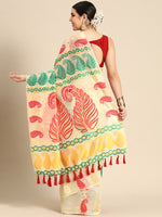 Thumbnail for Beige Pure Cotton Woven Zari Design Paisley Saree with Unstitched Blouse - Hiral Fashion - Distacart