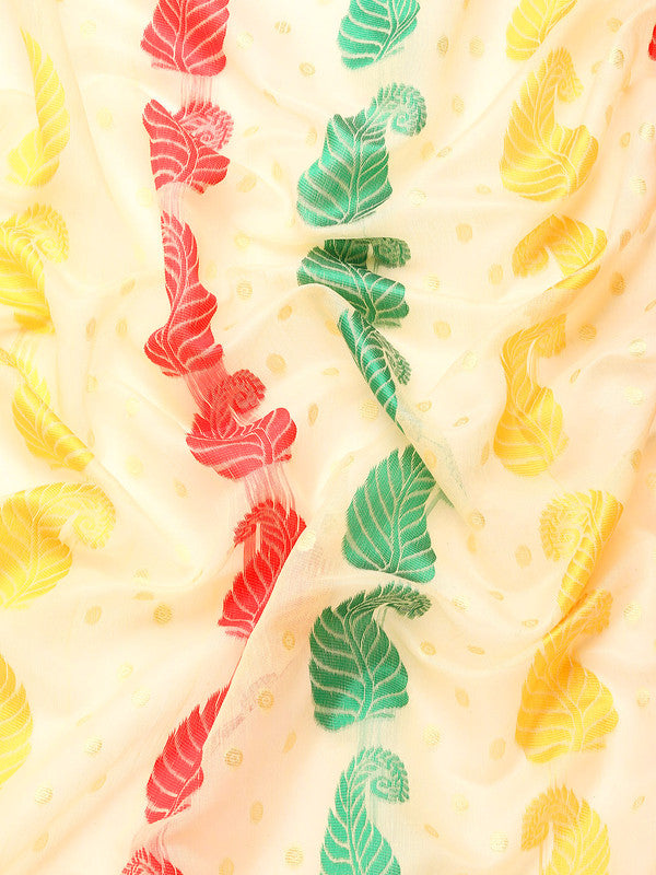 Beige Pure Cotton Woven Zari Design Paisley Saree with Unstitched Blouse - Hiral Fashion - Distacart