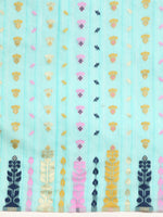 Thumbnail for Turquoise Pure Cotton Woven Zari Design Geomatric Saree with Unstitched Blouse - Hiral Fashion - Distacart