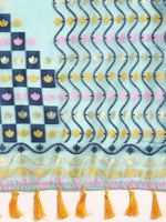 Thumbnail for Turquoise Pure Cotton Woven Zari Design Geomatric Saree with Unstitched Blouse - Hiral Fashion - Distacart