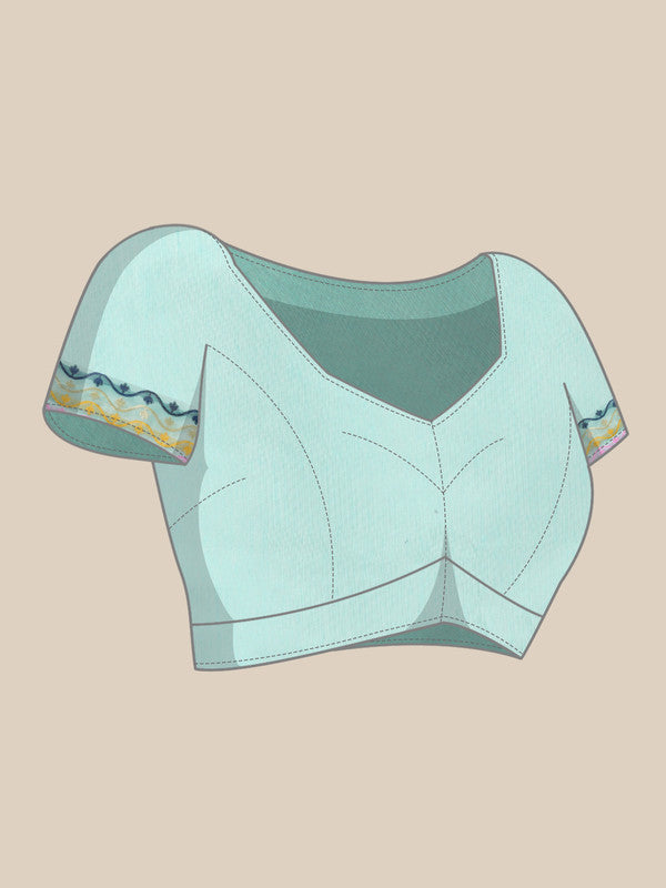 Turquoise Pure Cotton Woven Zari Design Geomatric Saree with Unstitched Blouse - Hiral Fashion - Distacart