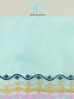 Thumbnail for Turquoise Pure Cotton Woven Zari Design Geomatric Saree with Unstitched Blouse - Hiral Fashion - Distacart