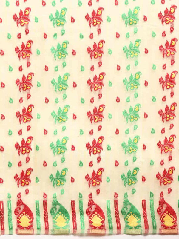 Beige Pure Cotton Woven Zari Design Paisley Saree with Unstitched Blouse - Hiral Fashion - Distacart