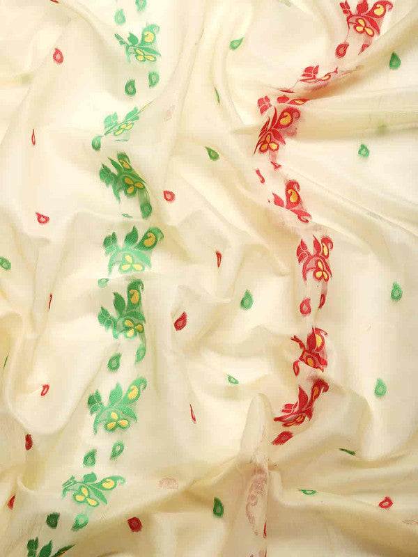 Beige Pure Cotton Woven Zari Design Paisley Saree with Unstitched Blouse - Hiral Fashion - Distacart