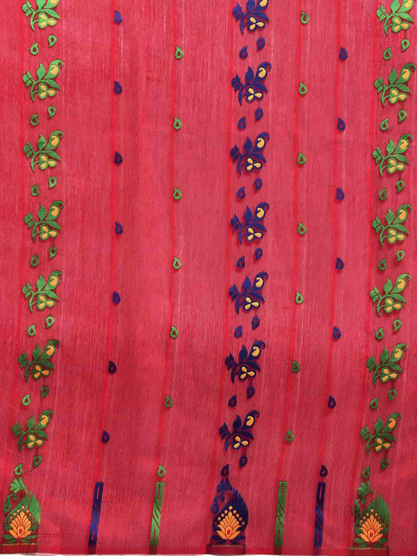 Red Pure Cotton Woven Zari Design Paisley Saree with Unstitched Blouse - Hiral Fashion - Distacart