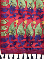 Thumbnail for Red Pure Cotton Woven Zari Design Paisley Saree with Unstitched Blouse - Hiral Fashion - Distacart