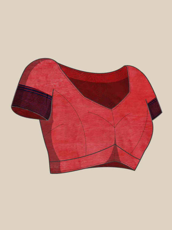 Red Pure Cotton Woven Zari Design Paisley Saree with Unstitched Blouse - Hiral Fashion - Distacart