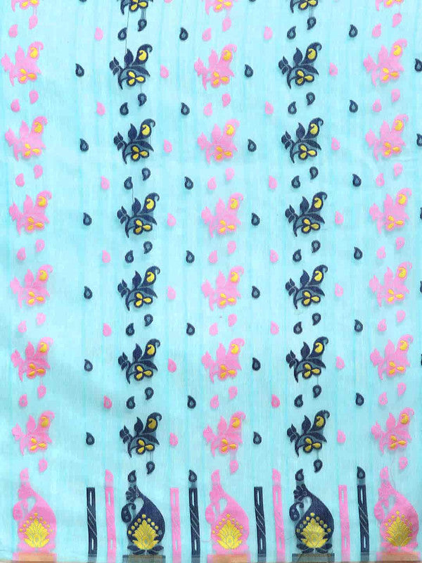 Turquoise Pure Cotton Woven Zari Design Paisley Saree with Unstitched Blouse - Hiral Fashion - Distacart