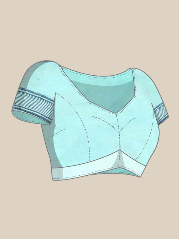 Turquoise Pure Cotton Woven Zari Design Paisley Saree with Unstitched Blouse - Hiral Fashion - Distacart