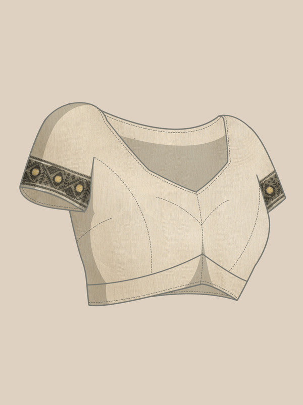 Black Pure Cotton Woven Zari Design Geomatric Saree with Unstitched Blouse - Hiral Fashion - Distacart