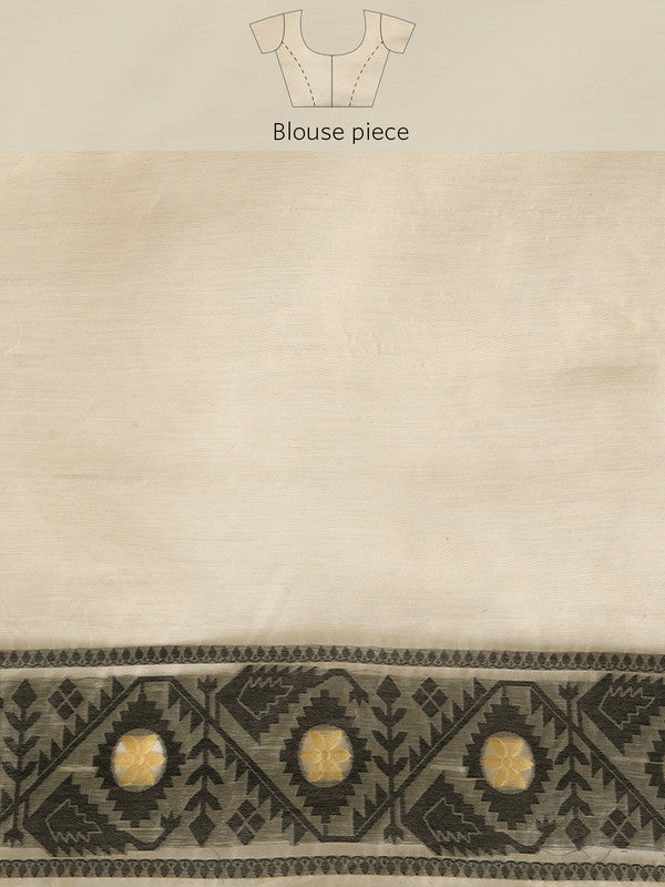 Black Pure Cotton Woven Zari Design Geomatric Saree with Unstitched Blouse - Hiral Fashion - Distacart