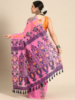 Thumbnail for Pink Pure Cotton Woven Zari Design Floral Saree with Unstitched Blouse - Hiral Fashion - Distacart