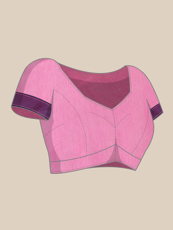 Pink Pure Cotton Woven Zari Design Floral Saree with Unstitched Blouse - Hiral Fashion - Distacart