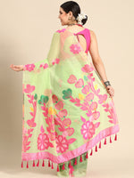 Thumbnail for Green Pure Cotton Woven Zari Design Floral Saree with Unstitched Blouse - Hiral Fashion - Distacart