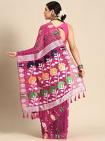 Thumbnail for Magenta Pure Cotton Woven Zari Design Floral Saree with Unstitched Blouse - Hiral Fashion - Distacart