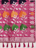 Thumbnail for Magenta Pure Cotton Woven Zari Design Floral Saree with Unstitched Blouse - Hiral Fashion - Distacart