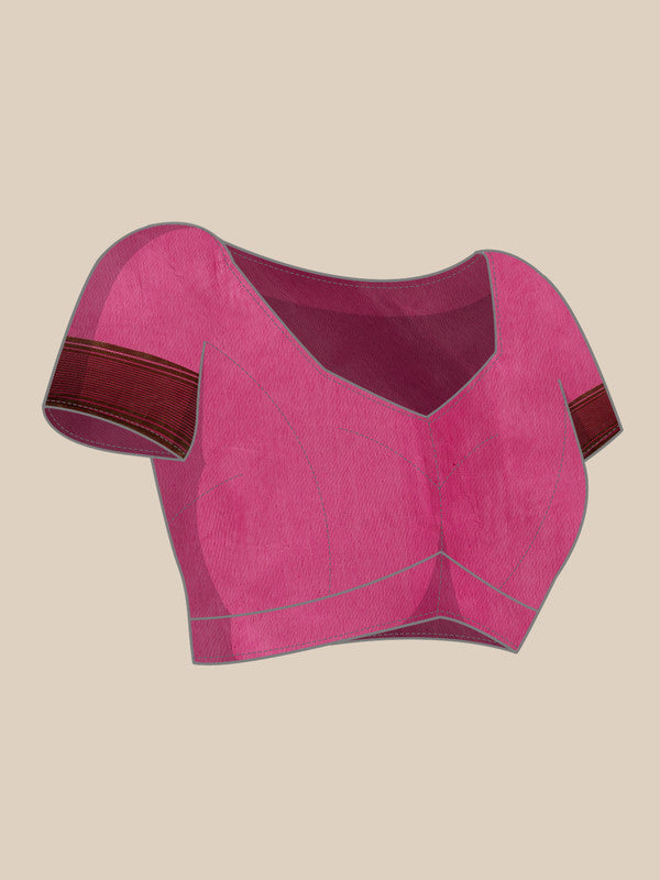 Magenta Pure Cotton Woven Zari Design Floral Saree with Unstitched Blouse - Hiral Fashion - Distacart