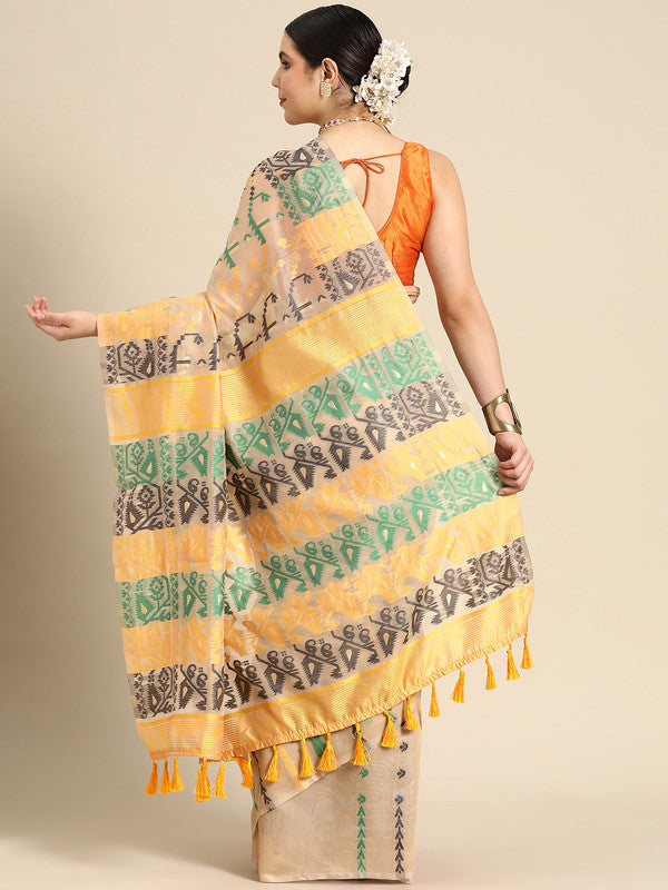 Multicolor Pure Cotton Woven Zari Design Geomatric Saree with Unstitched Blouse - Hiral Fashion - Distacart