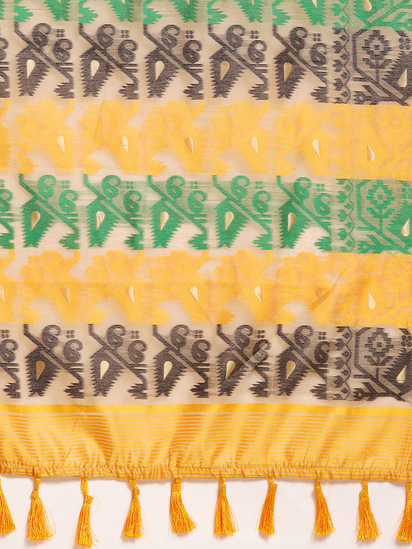 Multicolor Pure Cotton Woven Zari Design Geomatric Saree with Unstitched Blouse - Hiral Fashion - Distacart