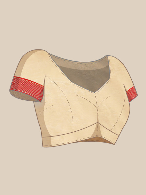 Beige Pure Cotton Woven Zari Design Floral Saree with Unstitched Blouse - Hiral Fashion - Distacart