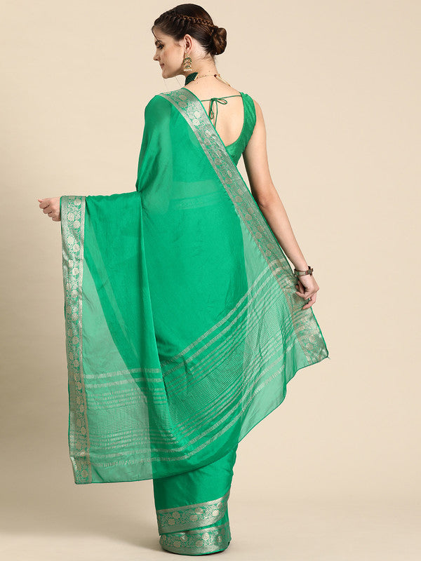 Green Pure Viscose Chinon Zari Woven Solid Saree with Unstitched Blouse - Hiral Fashion - Distacart