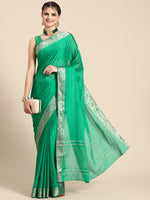 Thumbnail for Green Pure Viscose Chinon Zari Woven Solid Saree with Unstitched Blouse - Hiral Fashion - Distacart