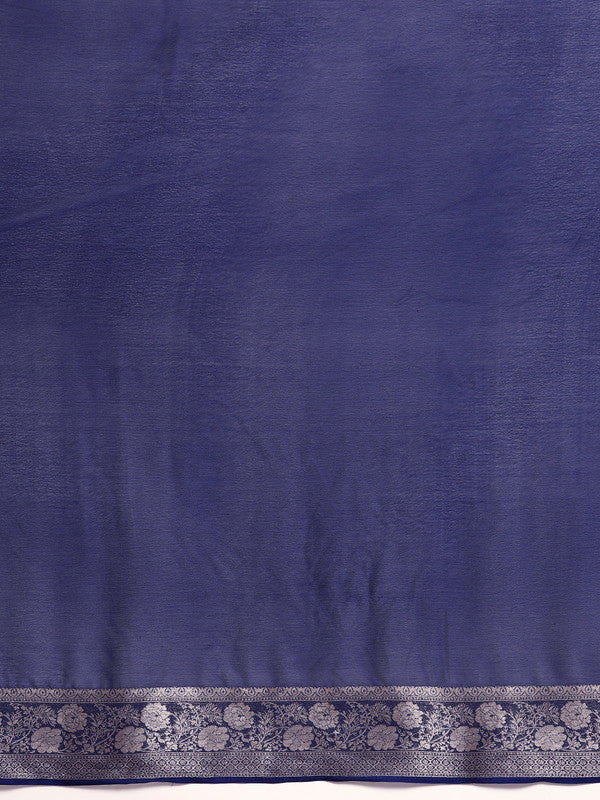 Navy Blue Pure Viscose Chinon Zari Woven Solid Saree with Unstitched Blouse - Hiral Fashion - Distacart