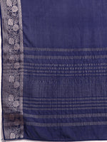 Thumbnail for Navy Blue Pure Viscose Chinon Zari Woven Solid Saree with Unstitched Blouse - Hiral Fashion - Distacart